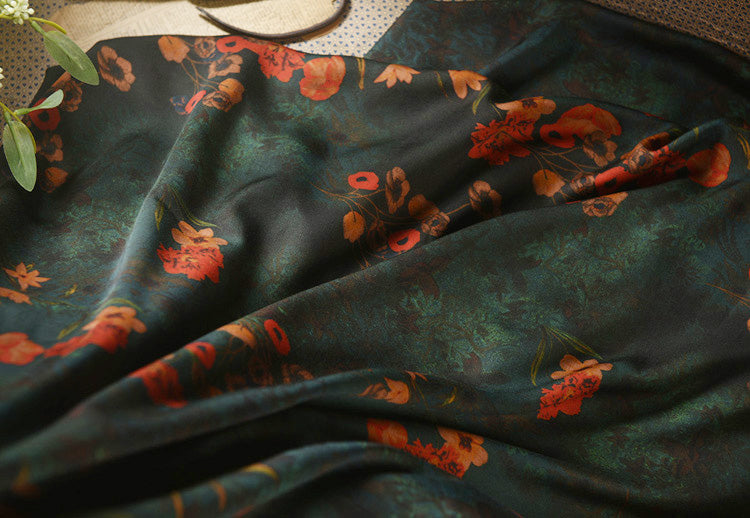 RYLIVSHE - Hight 60 Count Rayon Satin Faux Silk Chinese Style Floral Cheongsam Dress Fabric - 145cm wide by the Yard