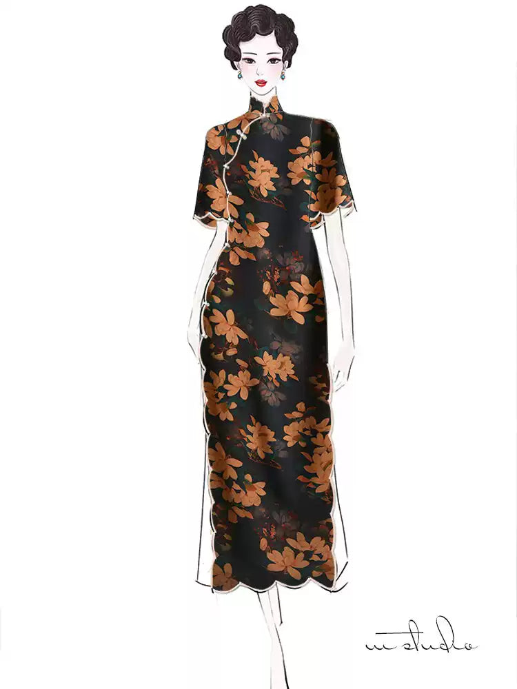 RYYELIAN - Hight 60 Count Rayon Satin Faux Silk Chinese Style Floral Cheongsam Dress Fabric - 145cm wide by the Yard