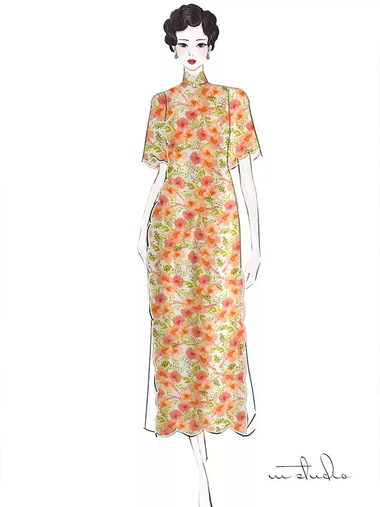 RYXIACHU - Hight 60 Count Rayon Satin Faux Silk Chinese Style Floral Cheongsam Dress Fabric - 145cm wide by the Yard