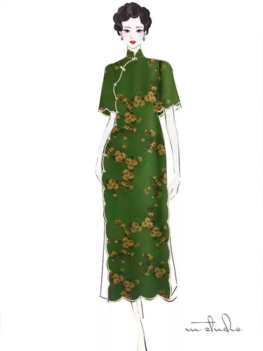 RYCHUJIN- Hight 60 Count Rayon Satin Faux Silk Chinese Style Floral Cheongsam Dress Fabric - 145cm wide by the Yard