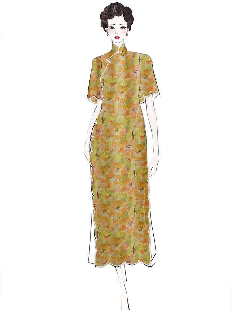 RYQIANCA- Hight 60 Count Rayon Satin Faux Silk Chinese Style Floral Cheongsam Dress Fabric - 145cm wide by the Yard