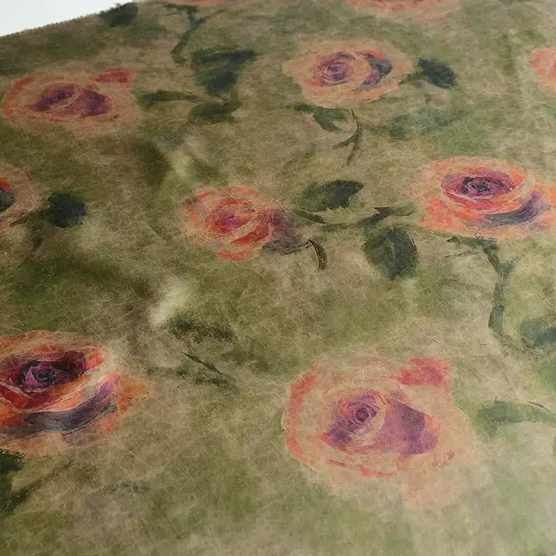 YPQSAW - Handmade 30 Momme Crackle Rose Pattern Print Mud Silk Fabric - 110cm by the Yard