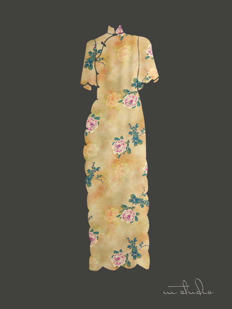 RYJIUQUU - Hight 60 Count Rayon Satin Faux Silk Chinese Style Floral Cheongsam Dress Fabric - 145cm wide by the Yard