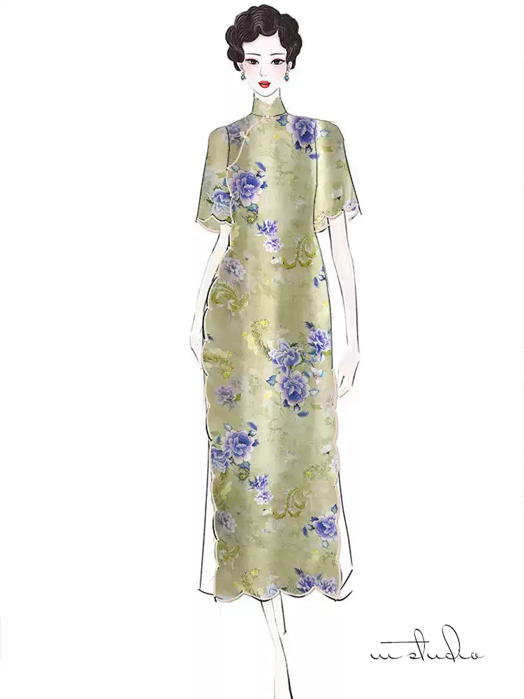 RYHUAWEI - Hight 60 Count Rayon Satin Faux Silk Chinese Style Floral Cheongsam Dress Fabric - 145cm wide by the Yard