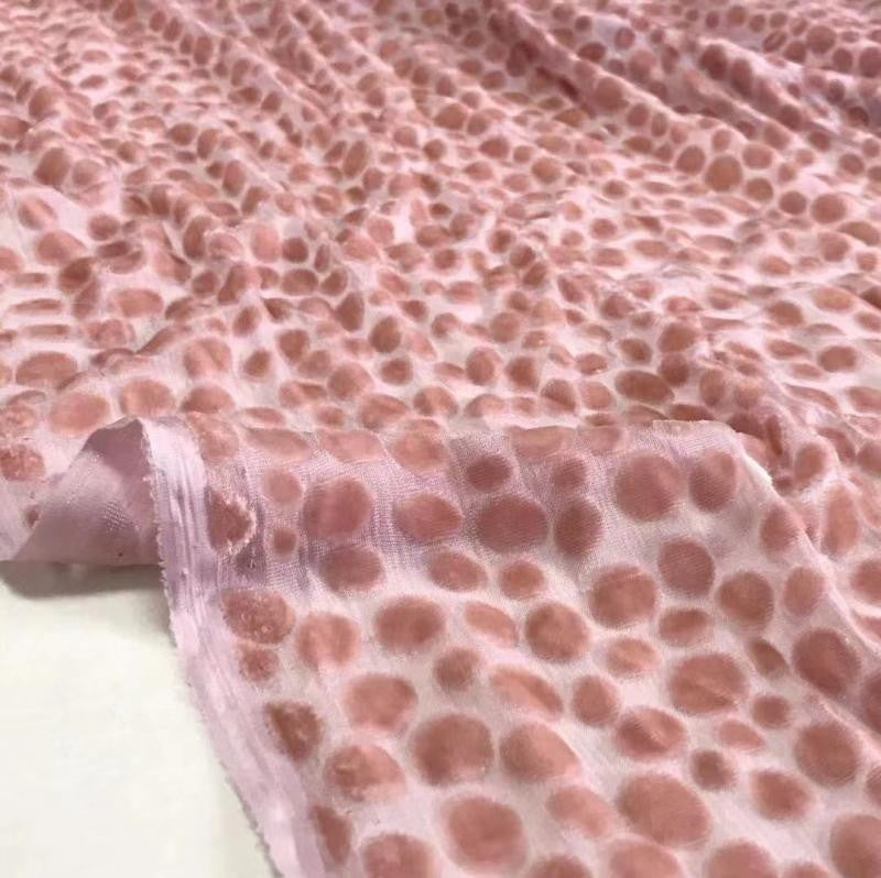 HEBBOD - Hepburn-style Polka Dot Pattern Semi-sheer with a Draping Effect Burnout Silk Velvet Satin Fabric - 114cm wide by the Yard