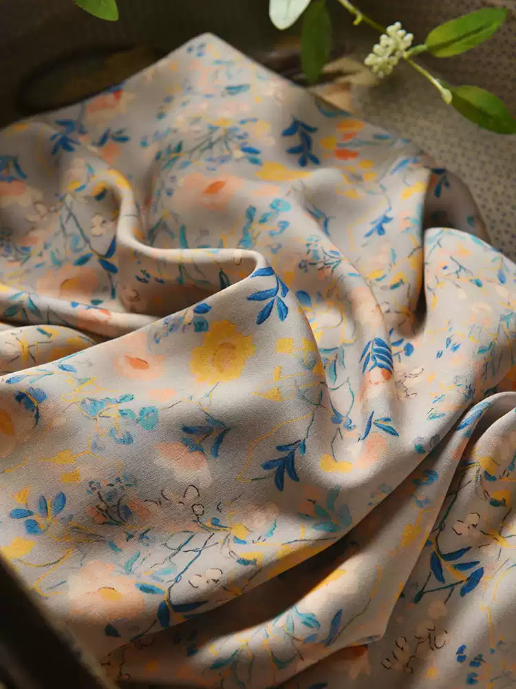 RYQINHUI - Hight 60 Count Rayon Satin Faux Silk Chinese Style Floral Cheongsam Dress Fabric - 145cm wide by the Yard