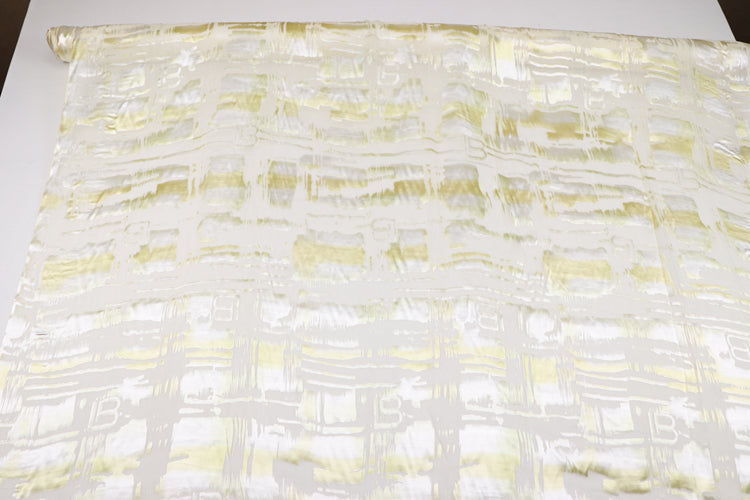 JFHJSF - 16 Momme Metallic Irregular Square Letters Pattern Sheer Burnout Silk Devore Satin Fabric - 114cm wide by the Yard