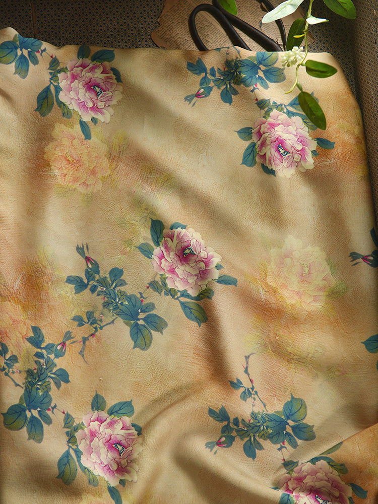 RYJIUQUU - Hight 60 Count Rayon Satin Faux Silk Chinese Style Floral Cheongsam Dress Fabric - 145cm wide by the Yard