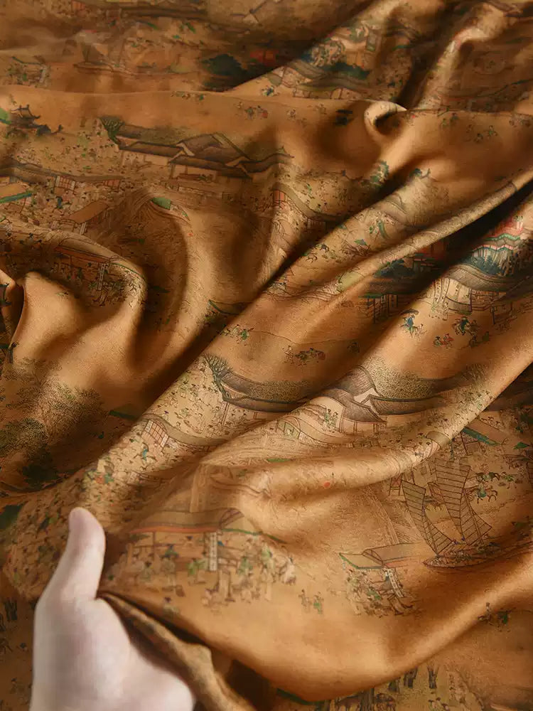 RYHETUNG - Hight 60 Count Rayon Satin Faux Silk Chinese Style Floral Cheongsam Dress Fabric - 145cm wide by the Yard