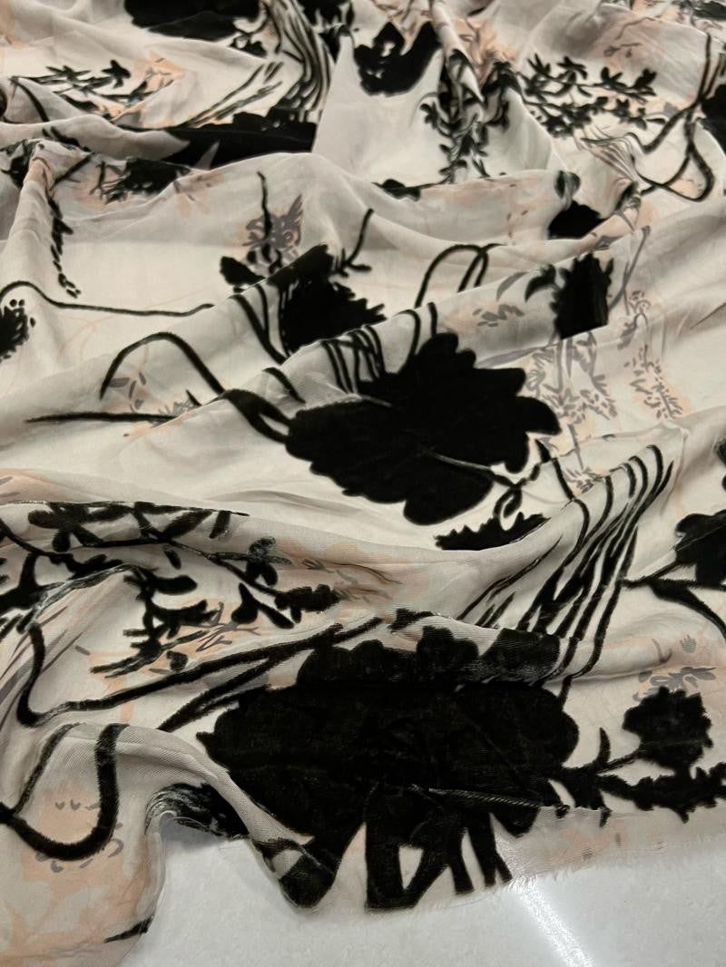 HEILAN - Semi-sheer with a Draping Effect Hot Stamping Sheer Burnout Silk Velvet Satin Fabric - 114cm wide by the Yard