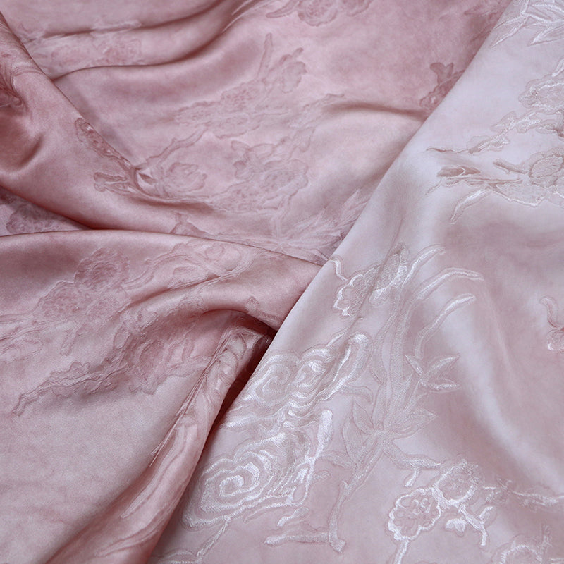 LZZTHF - 25 Momme Jacquard Vintage Style Dirty Dyed Pink Satin Mulberry Silk Fabric - 130cm wide by the Yard