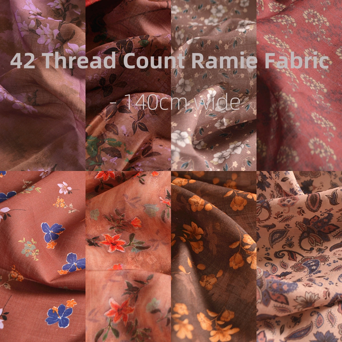 LRSBWL - Pastoral Style Floral Printed 42 Thread Count Ramie Fabric - 140cm wide by the Yard