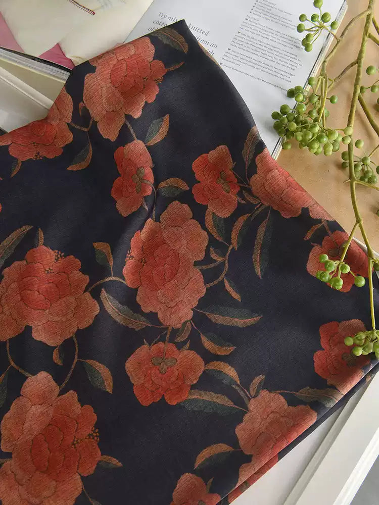 RYZHIHON - Hight 60 Count Rayon Satin Faux Silk Chinese Style Floral Cheongsam Dress Fabric - 145cm wide by the Yard