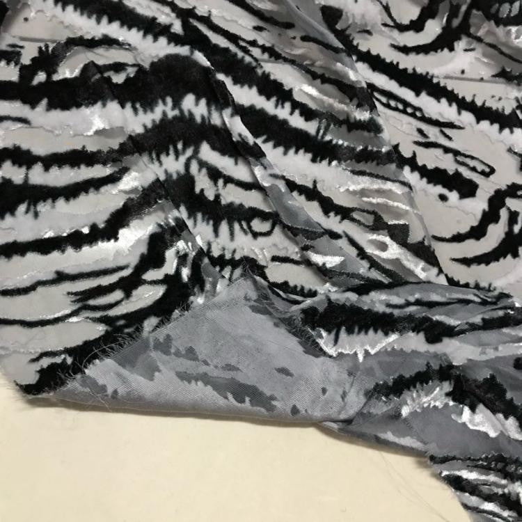 BANMAW - Black and White Zebra Print Semi-sheer with a Draping Effect Burnout Silk Velvet Satin Fabric - 114cm wide by the Yard