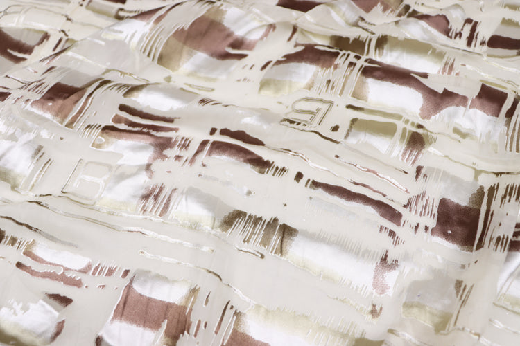 JFHJSF - 16 Momme Metallic Irregular Square Letters Pattern Sheer Burnout Silk Devore Satin Fabric - 114cm wide by the Yard