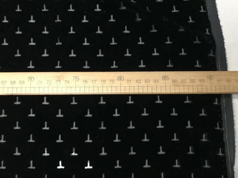 TZIWEN - Black Base with T-shaped Pattern and Semi-sheer with a Draping Effect Sheer Burnout Silk Velvet Satin Fabric - 140cm wide by the Yard