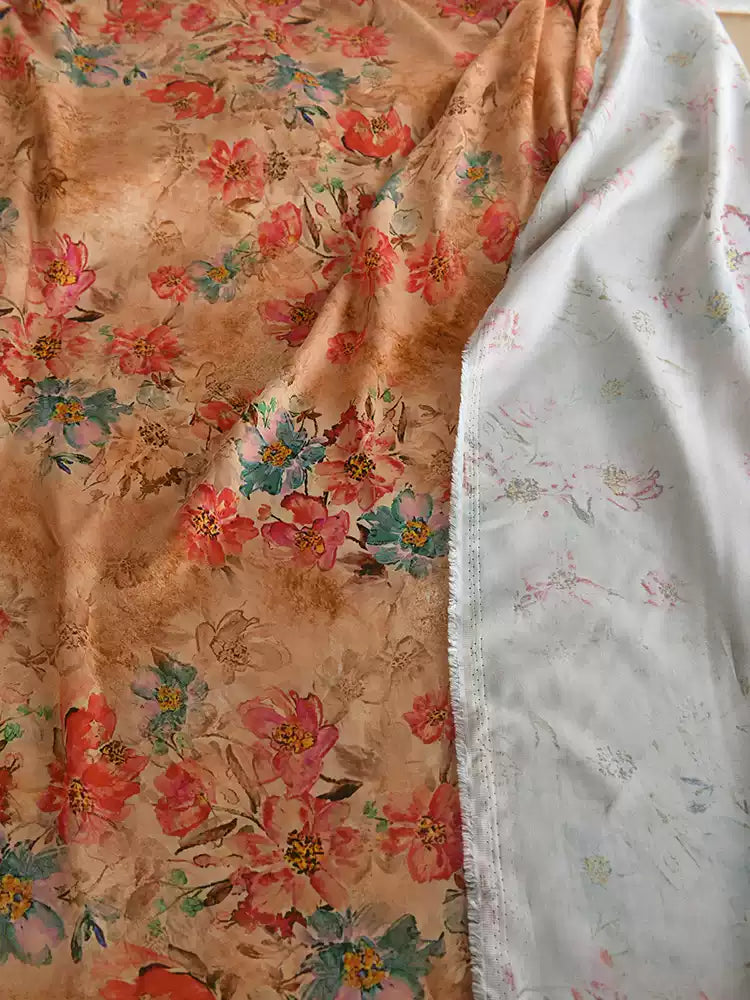 RYWANZUA - Hight 60 Count Rayon Satin Faux Silk Chinese Style Floral Cheongsam Dress Fabric - 145cm wide by the Yard