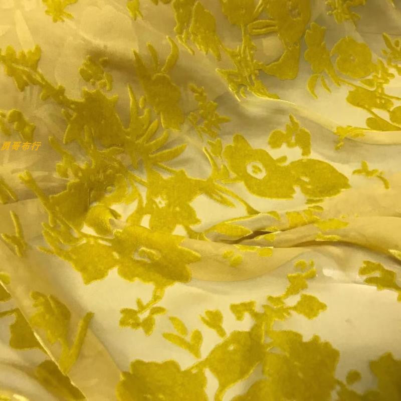 LVSMUD - Luxurious Blooming Peony Pattern Semi-sheer with a Draping Effect Sheer Burnout Silk Velvet Satin Fabric - 114cm wide by the Yard