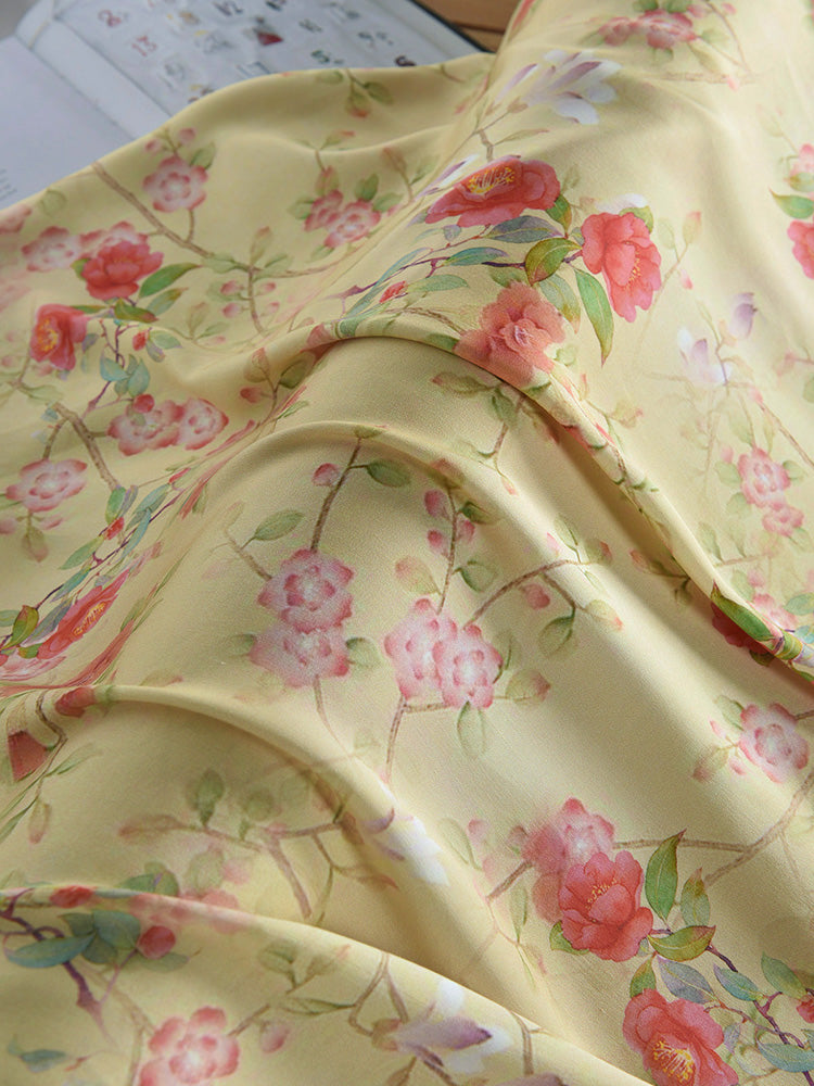 RYSOFTRU - Hight 60 Count Rayon Satin Faux Silk Chinese Style Floral Cheongsam Dress Fabric - 145cm wide by the Yard