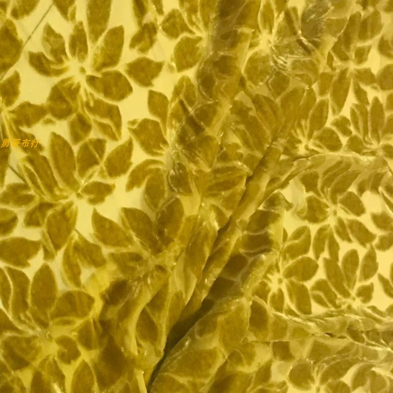 YELSPE - Yellow Small Petals Semi-sheer with a Draping Effect Sheer Burnout Silk Velvet Satin Fabric - 114cm wide by the Yard