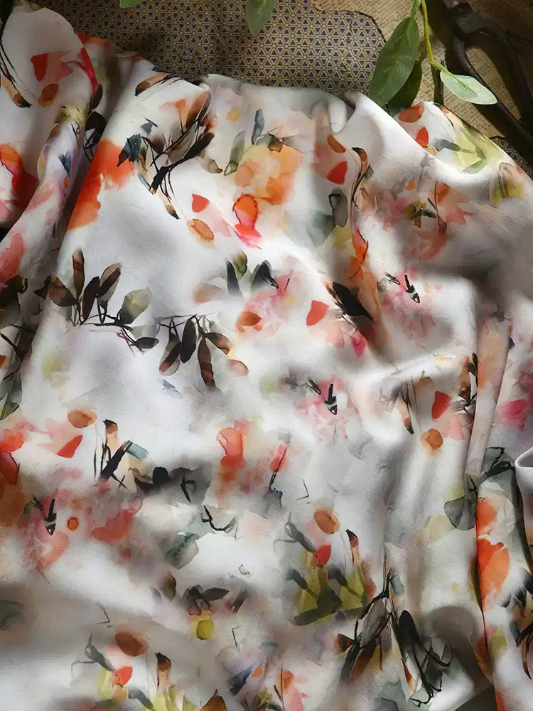 RYFENGGU - Hight 60 Count Rayon Satin Faux Silk Chinese Style Floral Cheongsam Dress Fabric - 145cm wide by the Yard