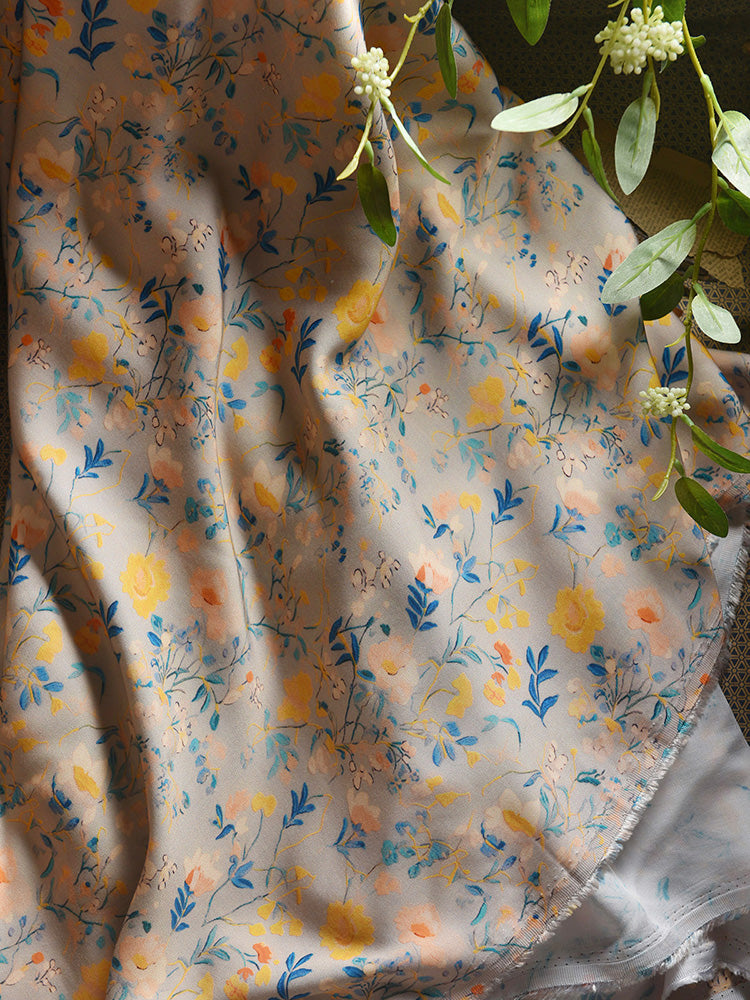 RYQINHUI - Hight 60 Count Rayon Satin Faux Silk Chinese Style Floral Cheongsam Dress Fabric - 145cm wide by the Yard