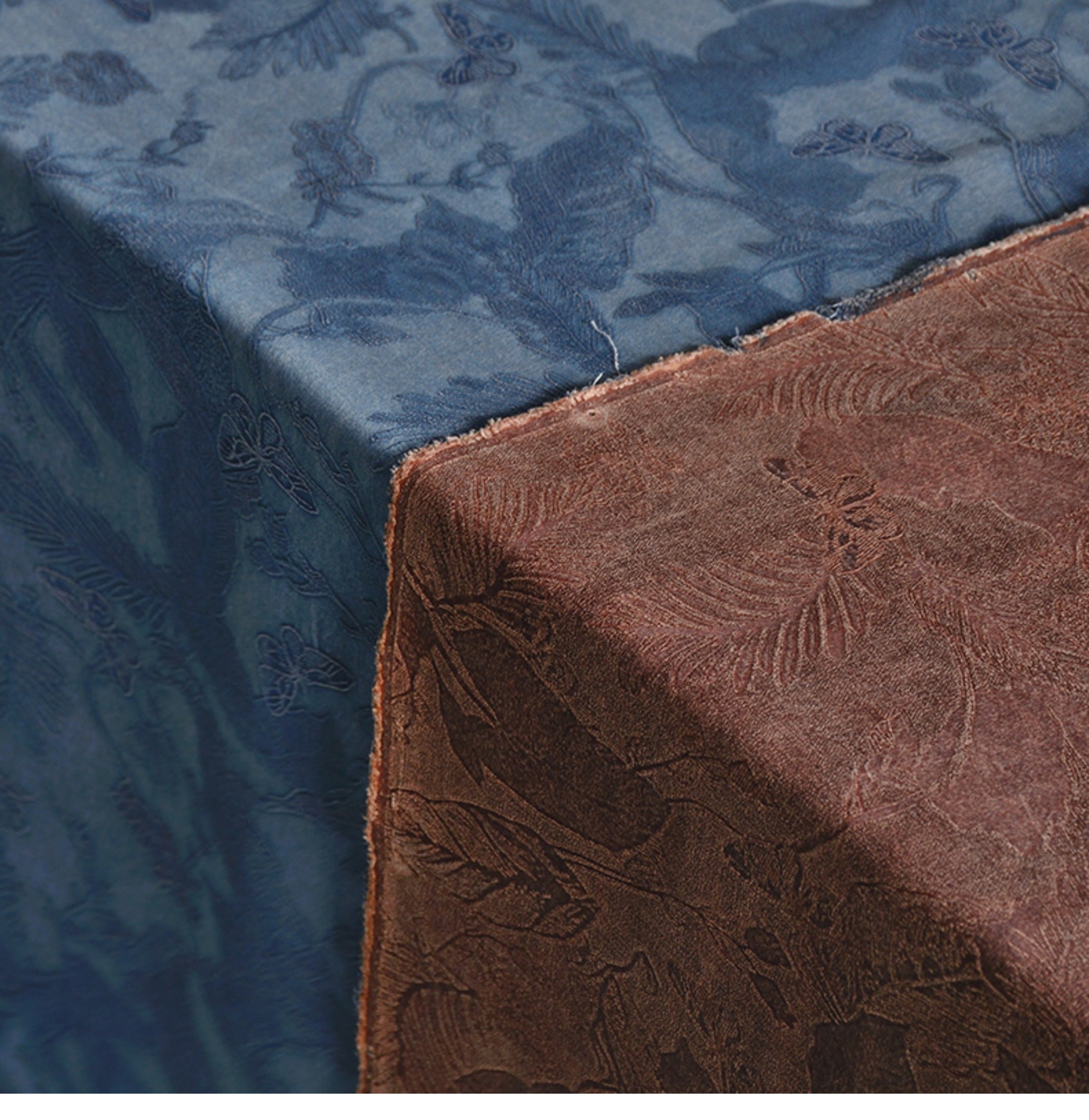 YPQLER - Handmade 40 Momme Gray-Blue Embossed Scrape-Dyed Heavy Satin Mud Silk Fabric - 110cm by the Yard