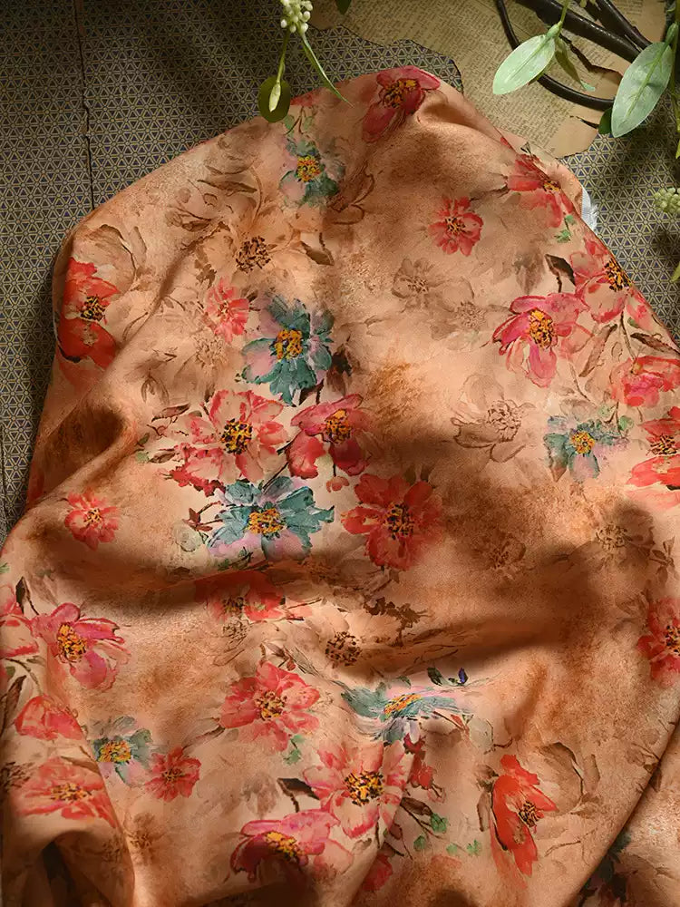 RYWANZUA - Hight 60 Count Rayon Satin Faux Silk Chinese Style Floral Cheongsam Dress Fabric - 145cm wide by the Yard