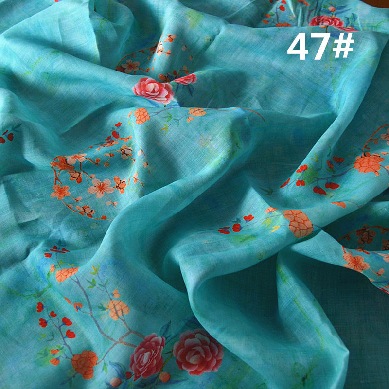 LRFGHB - Retro Style Floral Printed 42 Thread Count Ramie Fabric - 140cm wide by the Yard