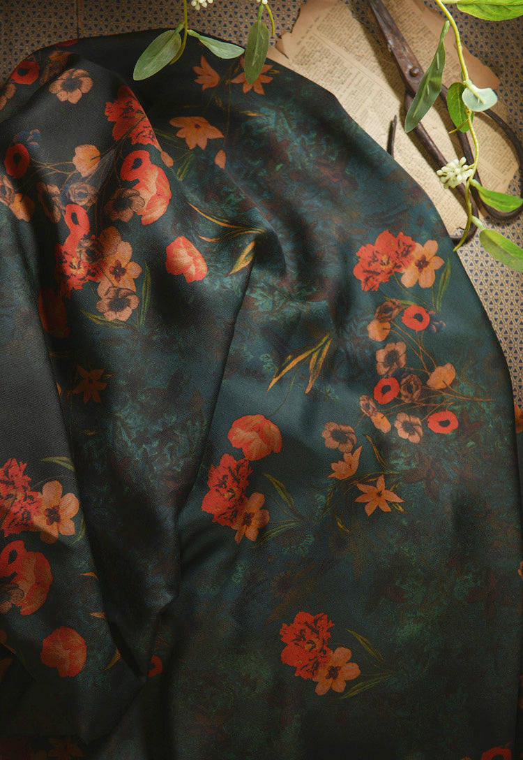 RYLIVSHE - Hight 60 Count Rayon Satin Faux Silk Chinese Style Floral Cheongsam Dress Fabric - 145cm wide by the Yard