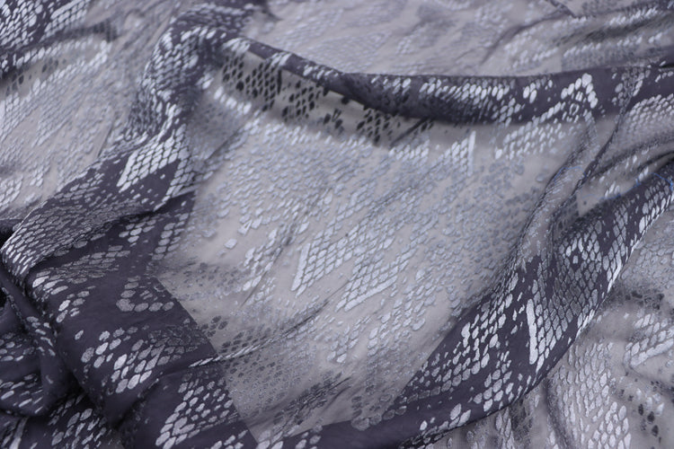 JFHHSP - 11 Momme Faux Snakeskin Pattern Style Sheer Burnout Silk Devore Satin Fabric - 114cm wide by the Yard