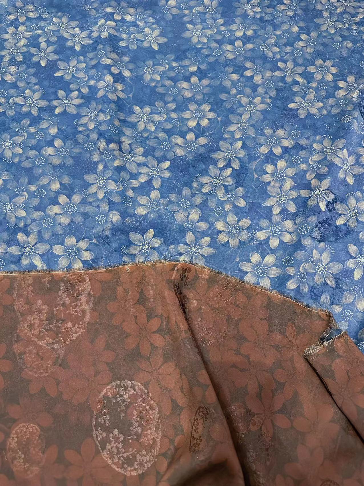 SXKGYR - Handmade 25 Momme HUALUO Jacquard Hongyunsha Mud Silk Fabric (Openwork texture) - 114cm by the Yard