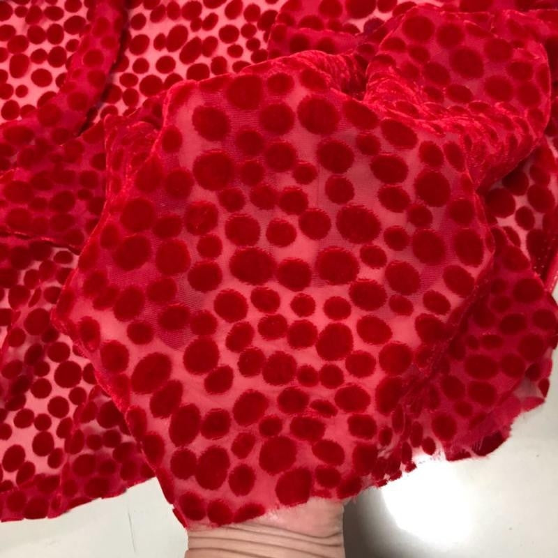 HEBBOD - Hepburn-style Polka Dot Pattern Semi-sheer with a Draping Effect Burnout Silk Velvet Satin Fabric - 114cm wide by the Yard