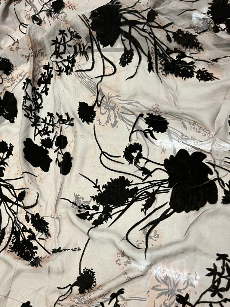 HEILAN - Semi-sheer with a Draping Effect Hot Stamping Sheer Burnout Silk Velvet Satin Fabric - 114cm wide by the Yard