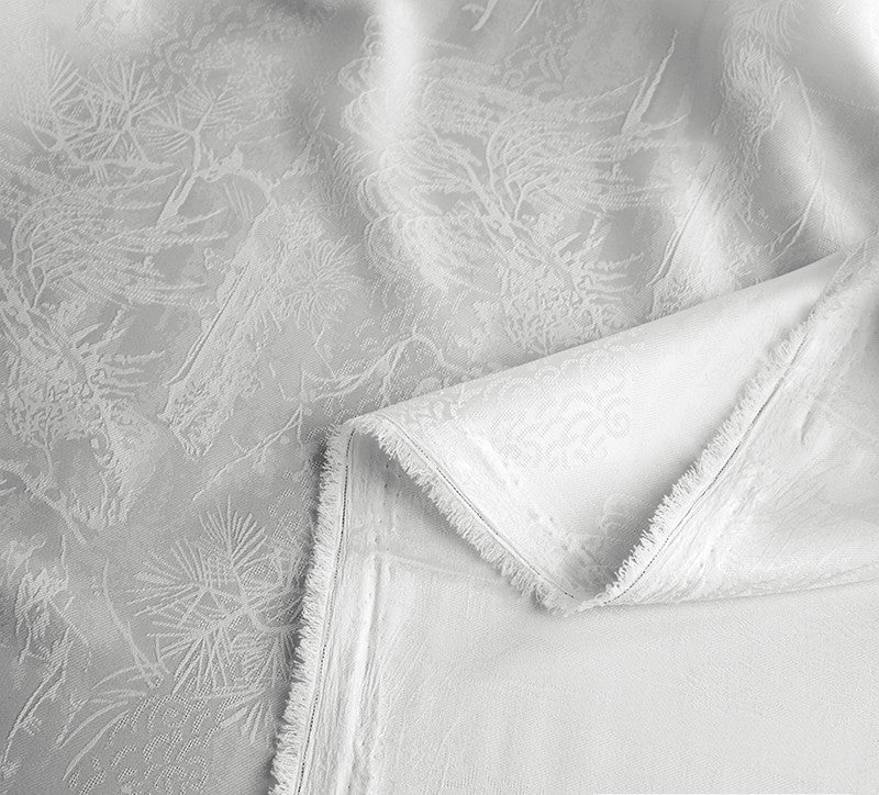 BUSSANS - Three Colours and Small Tree Jacquard Satin Polyester Fabric - 152cm by the yard