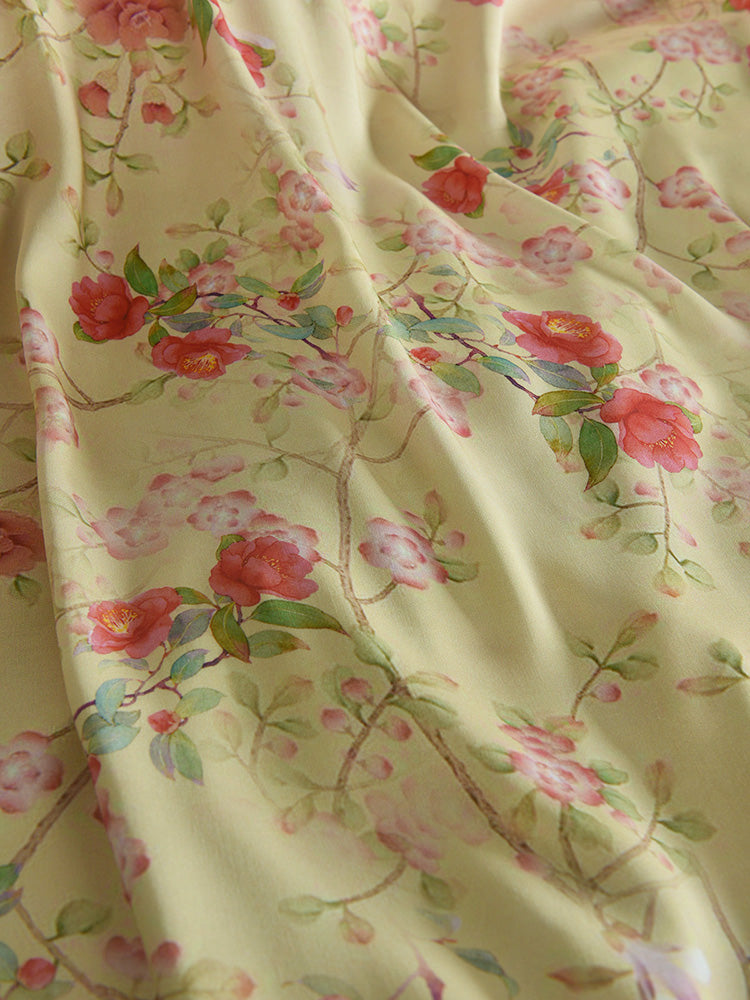 RYSOFTRU - Hight 60 Count Rayon Satin Faux Silk Chinese Style Floral Cheongsam Dress Fabric - 145cm wide by the Yard