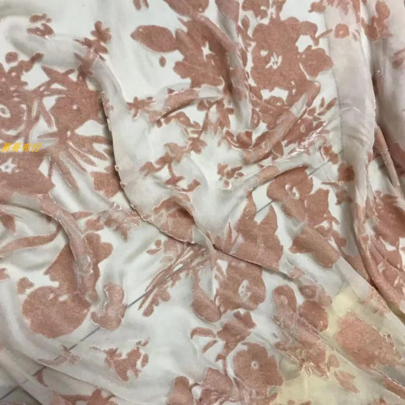 HFENZP - Pink Floral Pattern Semi-sheer with a Draping Effect Sheer Burnout Silk Velvet Satin Fabric - 114cm wide by the Yard