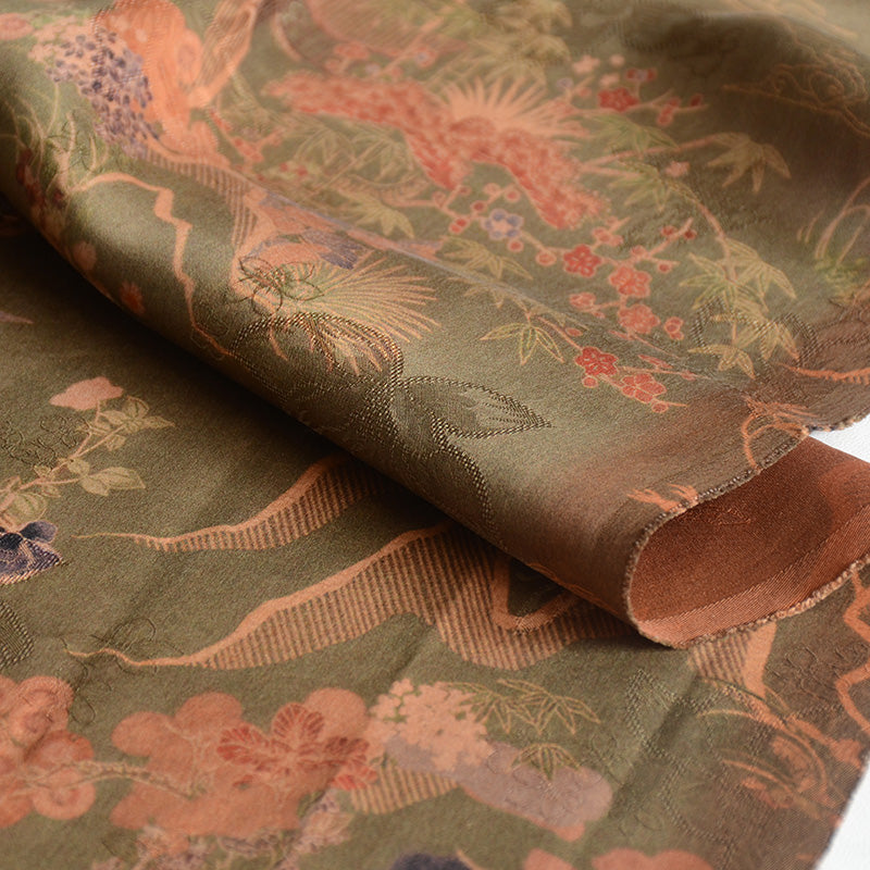 YPSHFZ - Handmade 26 Momme HUALUO Jacquard Mud Silk Fabric (Openwork texture) - 110cm by the Yard