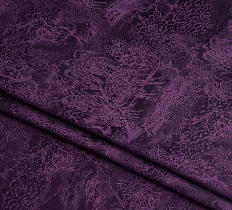 BUSZISH - Dark Purple Landscape and Small Tree Jacquard Satin Polyester Fabric - 152cm by the yard