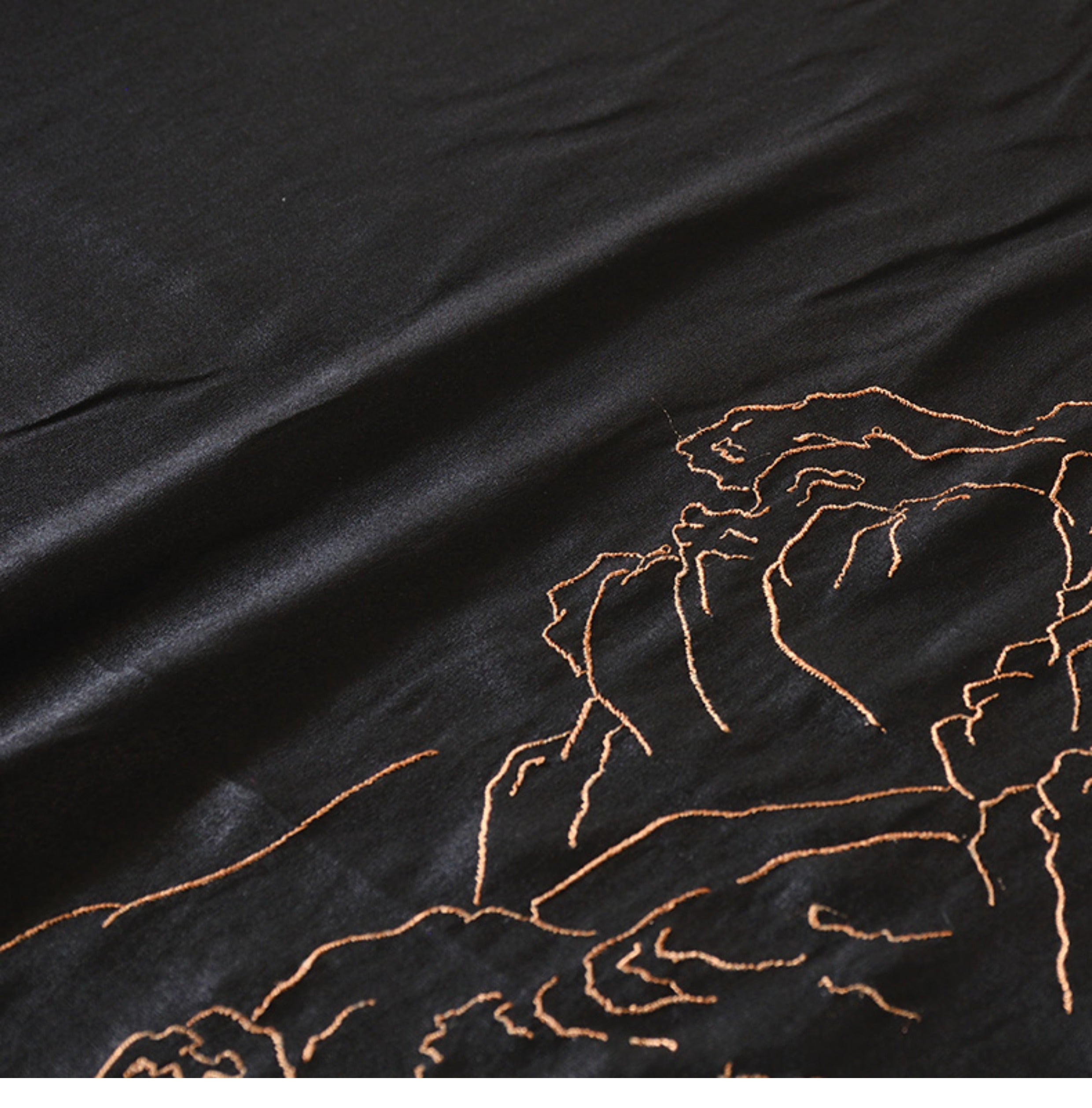 YPSMXI - Handmade 35 Momme Double-Faced Heavy Satin with Raised Mountain Embroidery Mud Silk Satin Fabric - 108cm By the Yard