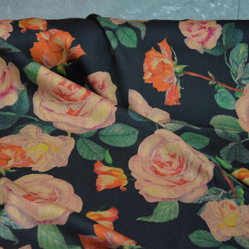 XLHDMG - Handmade 23 Momme Rose Printed Mud Silk Satin Fabric - 132cm By the Yard
