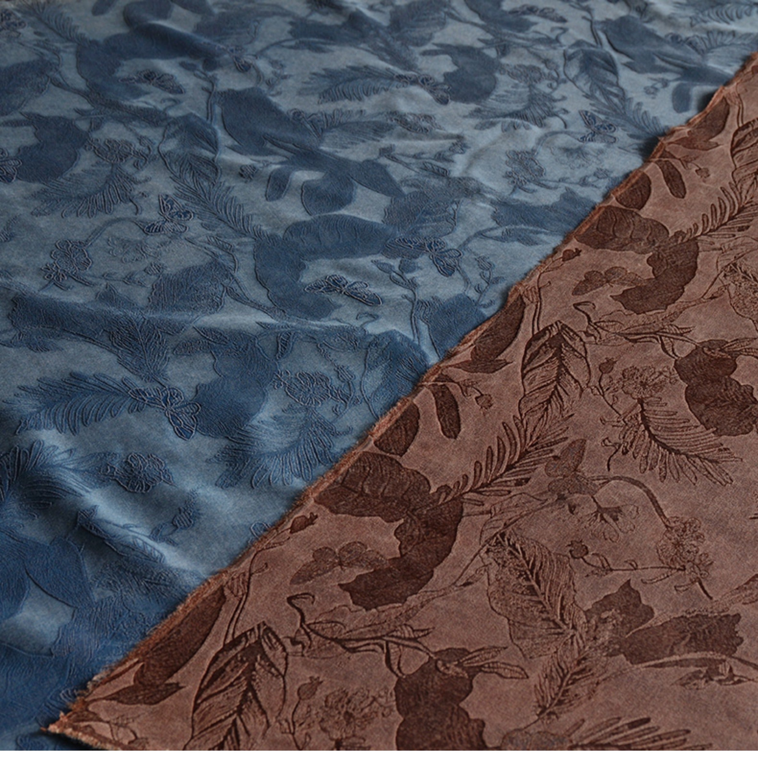 YPQLER - Handmade 40 Momme Gray-Blue Embossed Scrape-Dyed Heavy Satin Mud Silk Fabric - 110cm by the Yard