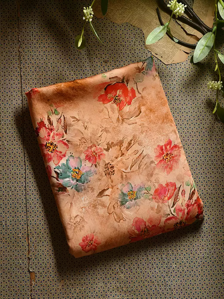 RYWANZUA - Hight 60 Count Rayon Satin Faux Silk Chinese Style Floral Cheongsam Dress Fabric - 145cm wide by the Yard