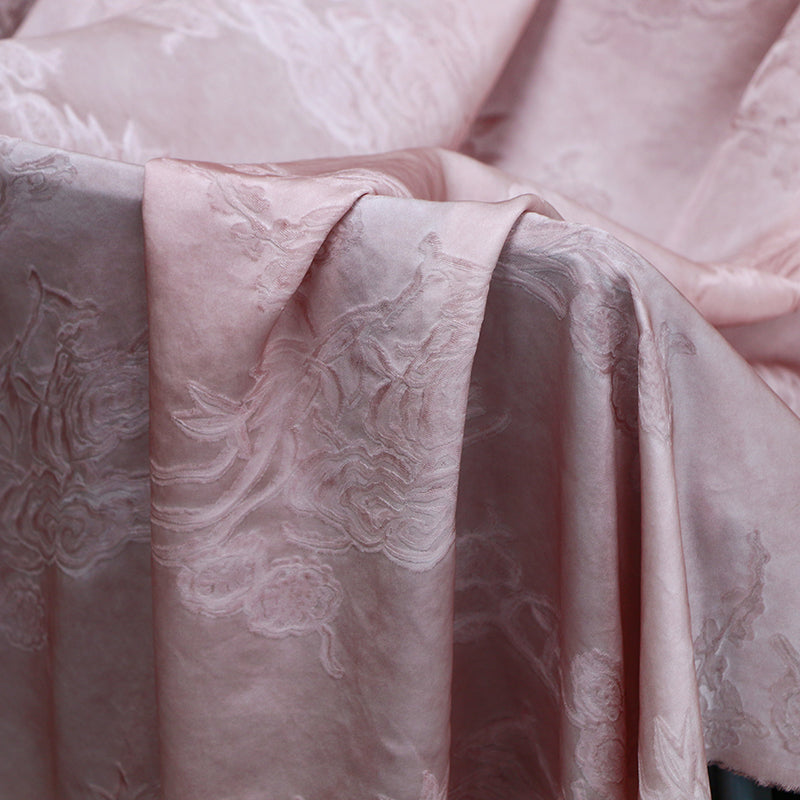 LZZTHF - 25 Momme Jacquard Vintage Style Dirty Dyed Pink Satin Mulberry Silk Fabric - 130cm wide by the Yard