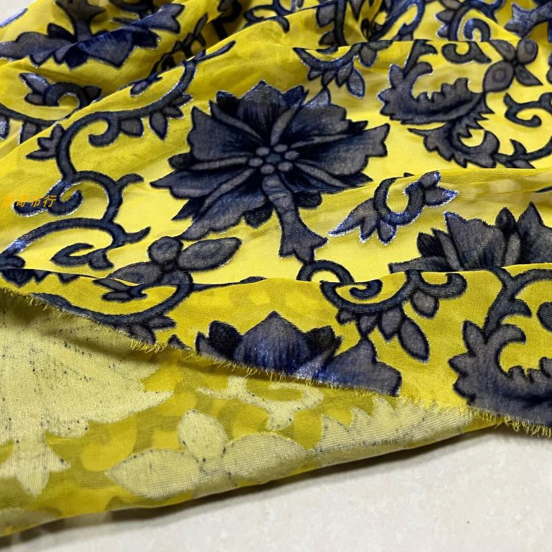 YELLAN - Semi-sheer with a Draping Effect Hot Stamping Sheer Burnout Silk Velvet Satin Fabric - 110cm wide by the Yard