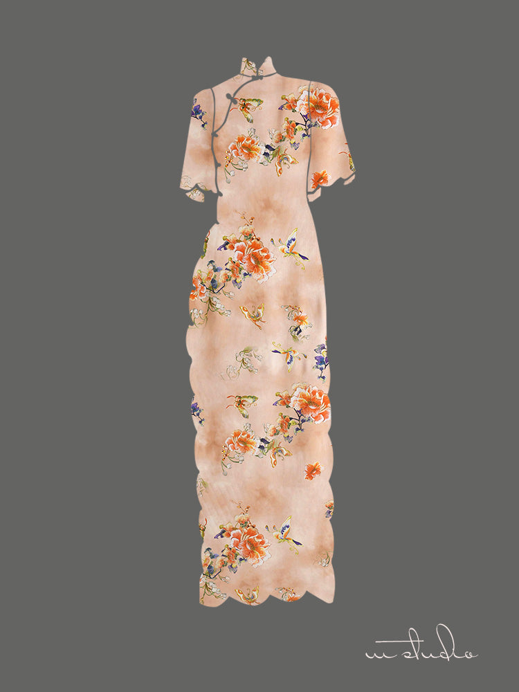 RYJINGFE - Hight 60 Count Rayon Satin Faux Silk Chinese Style Floral Cheongsam Dress Fabric - 145cm wide by the Yard