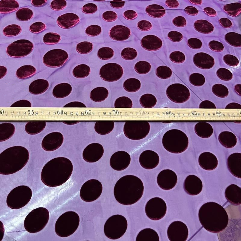 BODIAZ - Hepburn-style Purple Polka Dots Semi-sheer with a Draping Effect Sheer Burnout Silk Velvet Satin Fabric - 120cm wide by the Yard