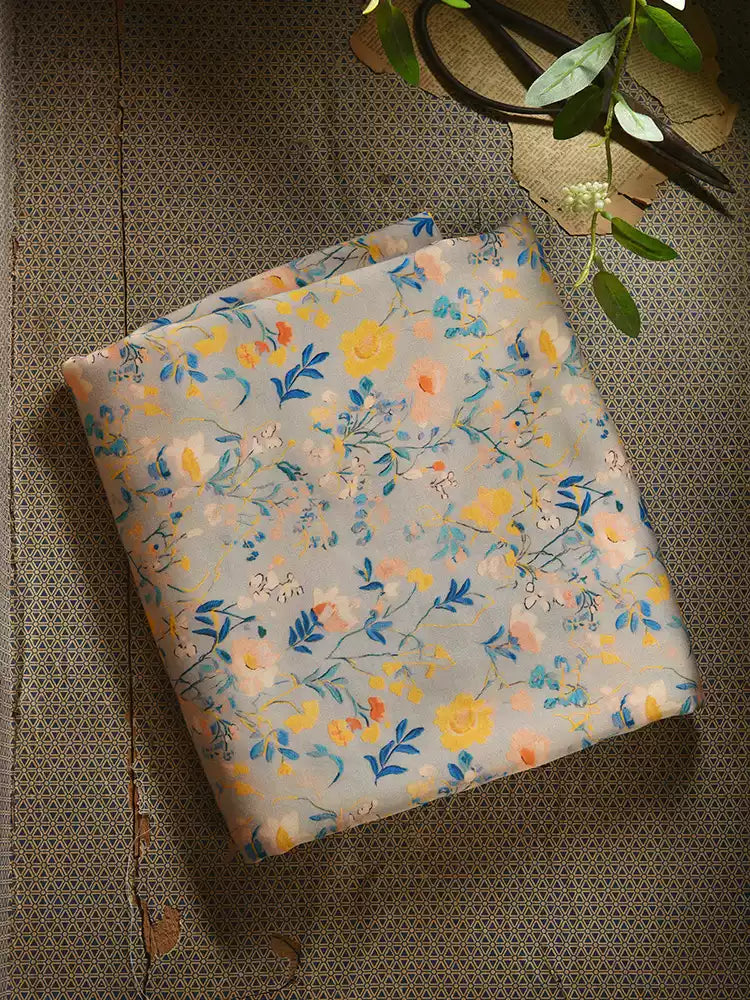 RYQINHUI - Hight 60 Count Rayon Satin Faux Silk Chinese Style Floral Cheongsam Dress Fabric - 145cm wide by the Yard