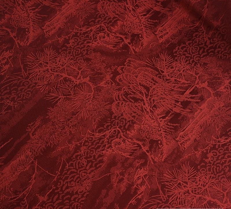 BUSREDS - Imperial Vermilion Landscape and Small Tree Jacquard Satin Polyester Fabric - 152cm by the yard