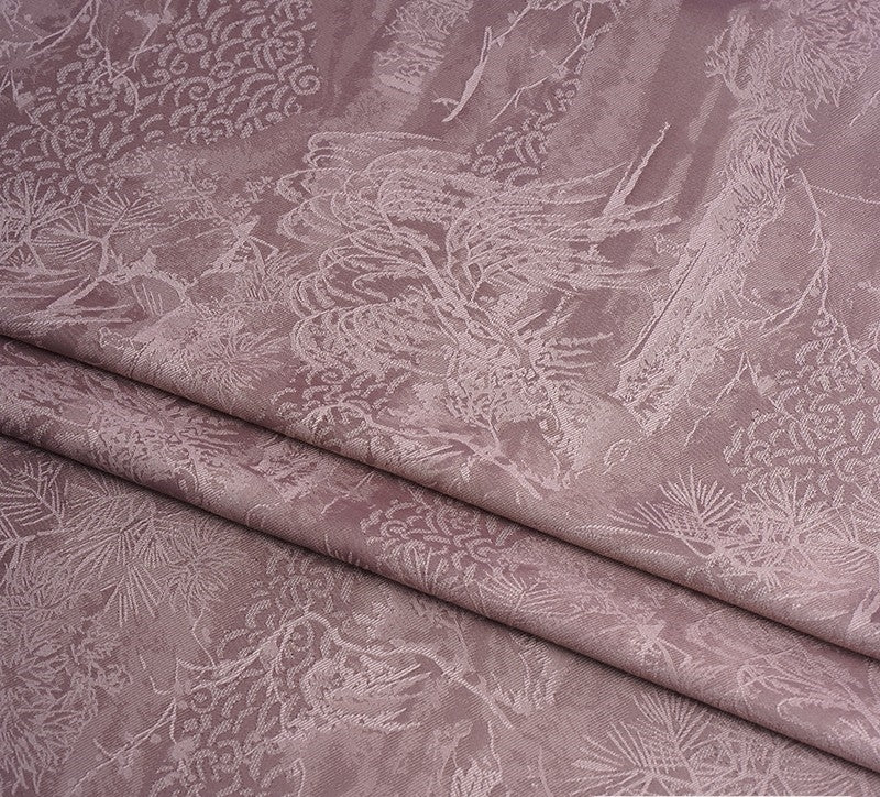 BUSZANF - Dirty Pink and Small Tree Jacquard Satin Polyester Fabric - 152cm by the yard